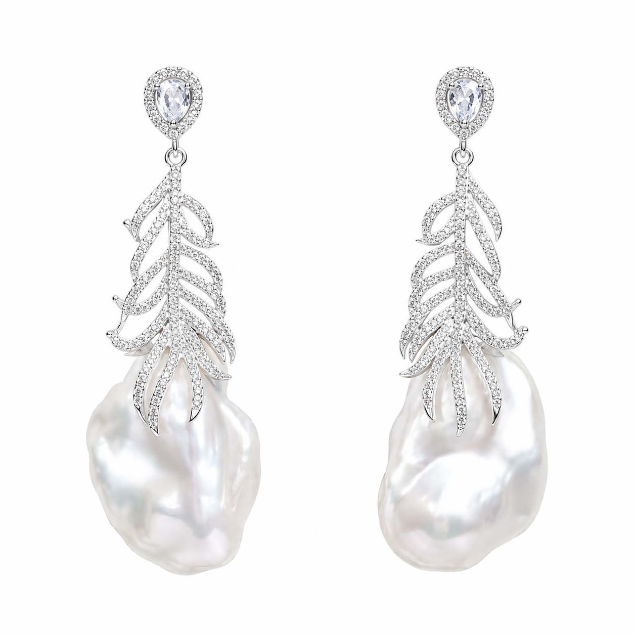 Leaf pearl drop earrings